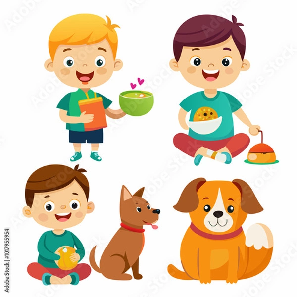 Fototapeta 3D Child Feeding a Pet on White Background - Heartwarming EPS Design