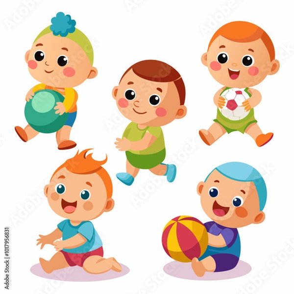 Fototapeta 3D Baby Playing with Toys on White Background - Playful EPS Design