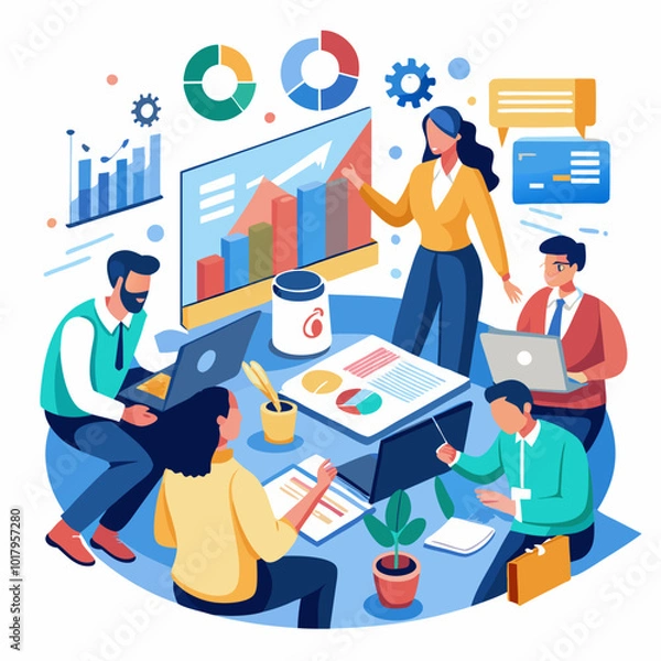 Fototapeta Market Research in Action - Visualizing the Process of Market Analysis in EPS Format