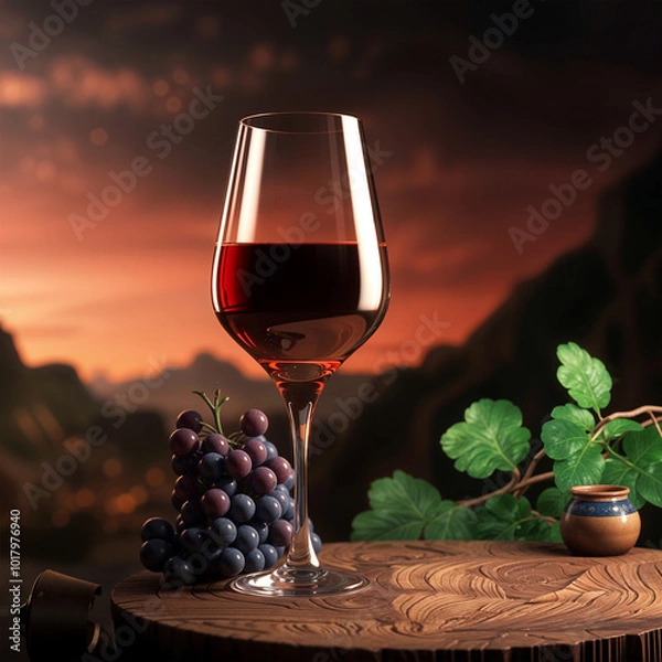 Fototapeta red wine and grapes