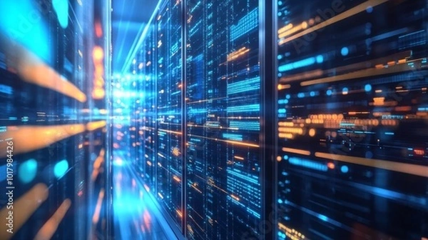Fototapeta Dynamic Abstract Representation of Container Orchestration in Cybersecurity Data Centers