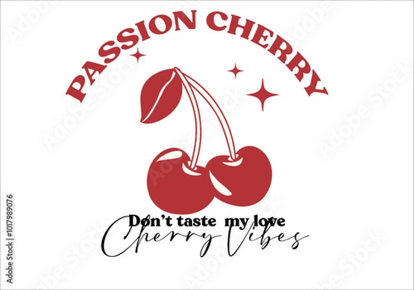 Obraz Cherry drawing vector design and slogan.Graphic tee. Fashion style