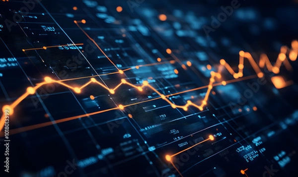 Fototapeta Futuristic Stock Market Chart with Glowing Data or Dynamic Financial Timeline for graphic background