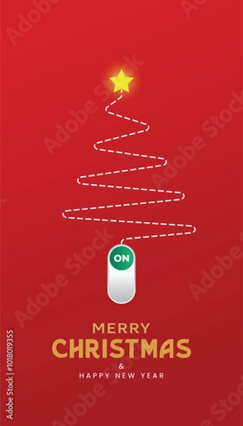 Obraz Creative Christmas and New Year's Eve background with Christmas tree in dotted lines with Turn on button