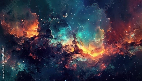Fototapeta A Cosmic Nebula with Vivid Colors and Scattered Stars