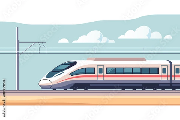 Obraz Modern high speed aerodynamic passenger electric train on rail. Vector illustration in minimalistic style.