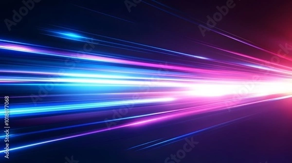 Fototapeta Luminous blue lines speed. Neon color glowing lines background, high-speed light trails effect. Futuristic dynamic motion technology.