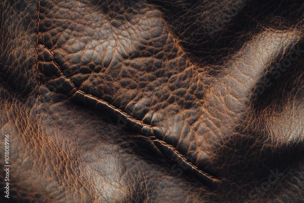 Fototapeta Vintage Rugged Leather Texture with Natural Creases Close-Up  