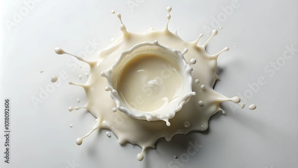 Fototapeta Fluid milk splash with a circular shape, perfect for health and nutrition-related materials.