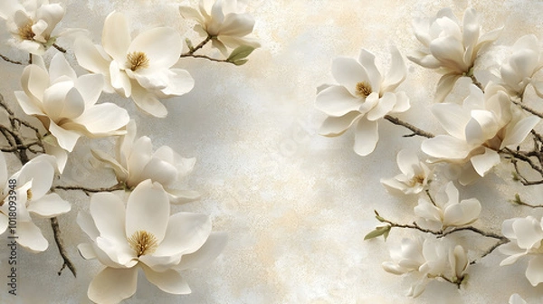 Fototapeta A close-up of blooming magnolias forming a soft and textured floral background