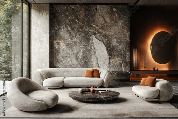 Obraz Salon moderne, meuble noble, marbre, architecte