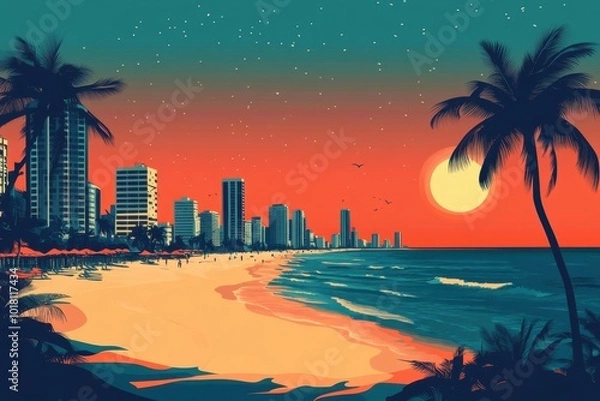 Fototapeta Flat Illustration of Fortaleza with Coastal Palette and Beach Vibes

