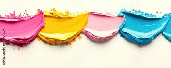 Obraz Colorful paint strokes, vibrant hues on white background.