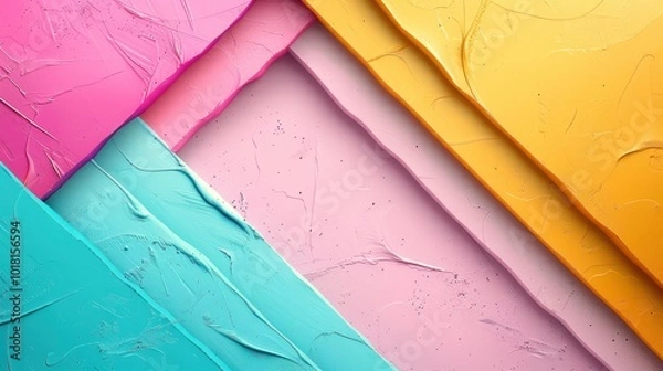 Obraz Colorful textured layers of paint in vibrant shades of pink, blue, and yellow, perfect for creative projects.