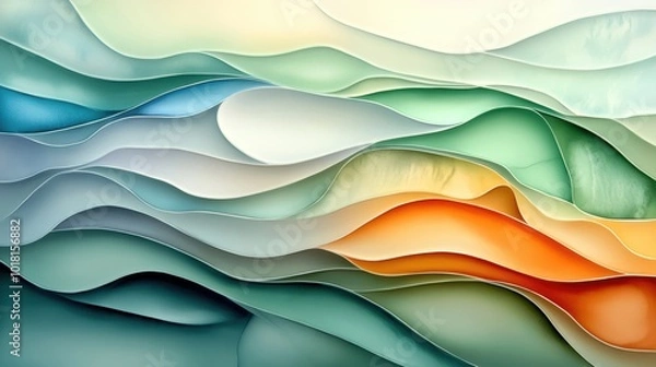 Fototapeta Colorful waves of abstract design with smooth flowing lines and gradients.