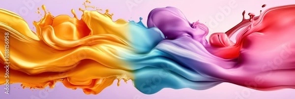 Obraz Colorful waves of liquid paint swirling in vibrant shades against a soft background.