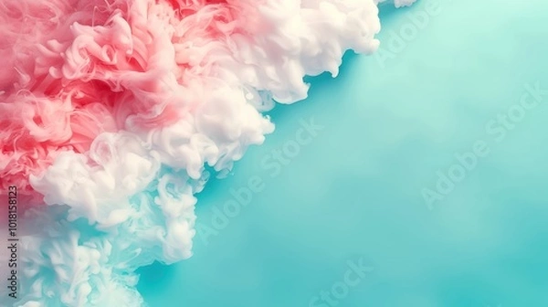 Obraz Vibrant pink and white clouds blend harmoniously against a soft blue background, creating an eye-catching abstract composition.