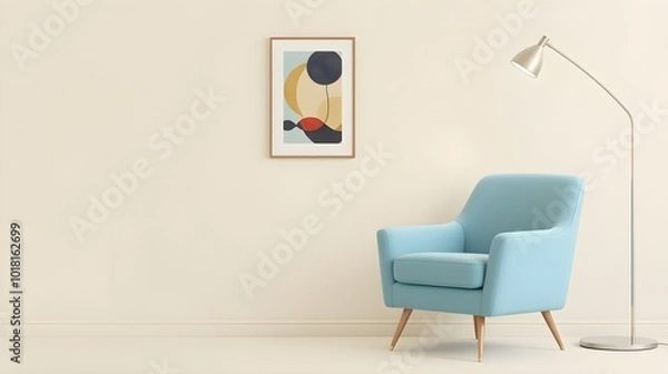 Fototapeta Pale Blue Armchair, Cream Room