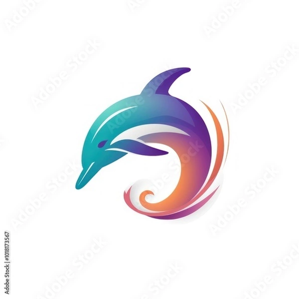 Fototapeta Vibrant Gradient Dolphin Illustration on White Background. Modern Marine Vector Art
