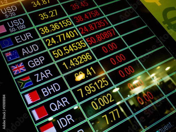 Fototapeta Currency Exchange Rate digital monitor display