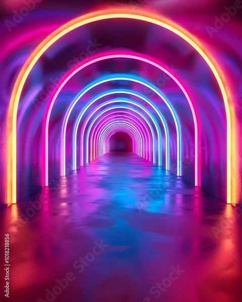 Fototapeta Vibrant Neon Spiral Tunnel for Eye Catching Product Presentations and Concepts