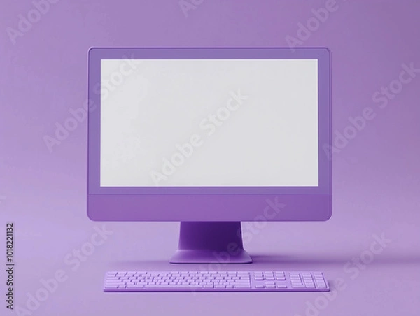 Fototapeta Lilac purple computer blank white pc screen minimal workspace desktop keyboard pastel modern tech mockup background banner copy space concept stylish digital display empty template