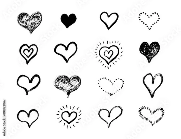 Obraz Heart shape set, hand drawn ink vector