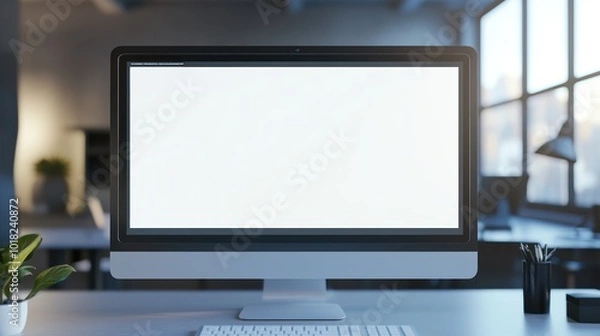 Fototapeta Blank Computer Screen in Modern Office