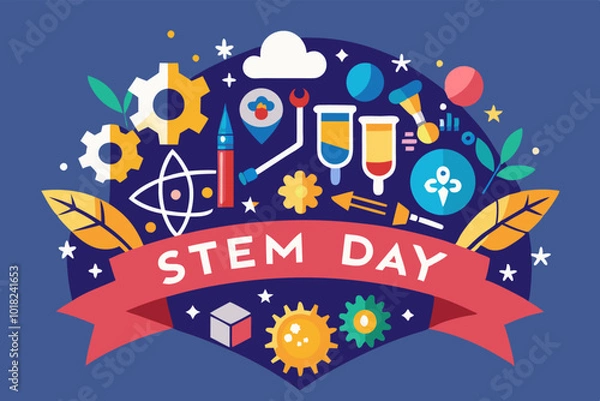 Fototapeta Celebrating national stem day with colorful science and technology icons
