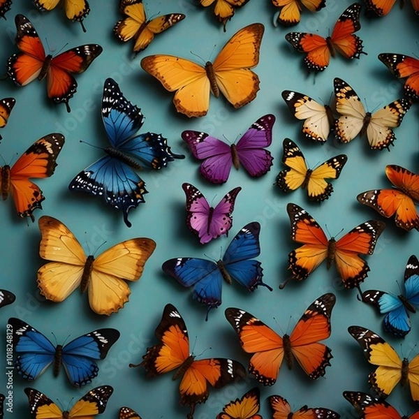 Fototapeta Colorful Flying insect summer butterflies pattern