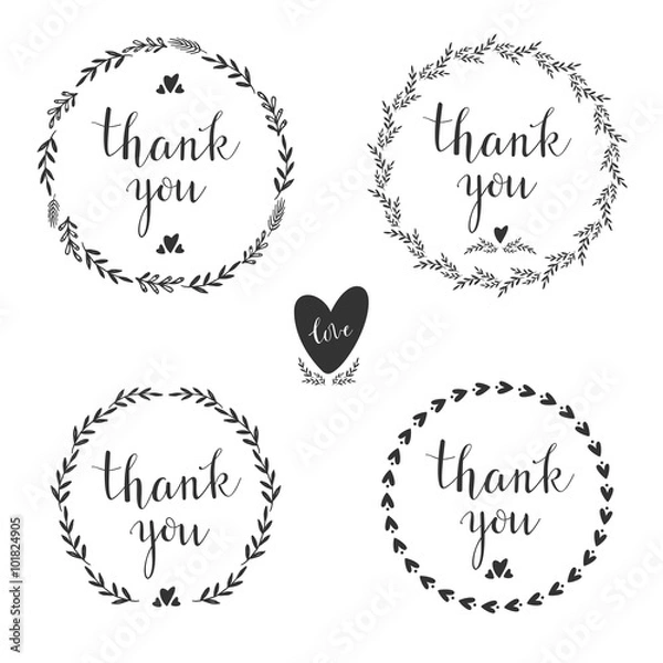 Fototapeta Set of four decorative frames with hand drawn elements . Vector.