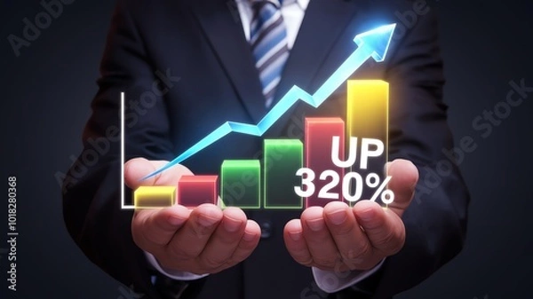 Fototapeta Businessman presenting growth chart illustration