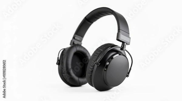 Fototapeta Black Over-Ear Headphones on a White Background for Music Listening and Audio Production Activities