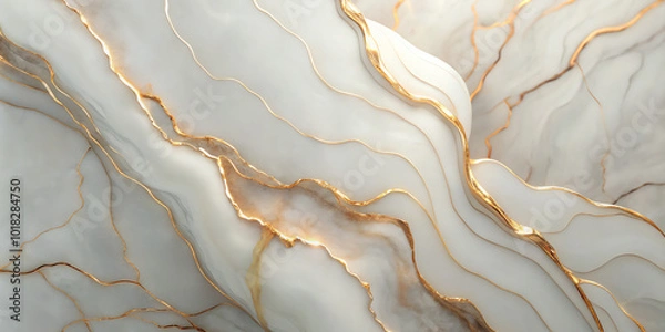 Fototapeta Abstract white marble with gold veins, close-up image of abstract white marble with flowing gold veins, creating a luxurious and elegant background.
