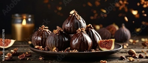 Obraz Chocolate Covered Figs with Nuts