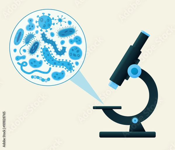 Fototapeta microscope viewing blue germs vector illustration
