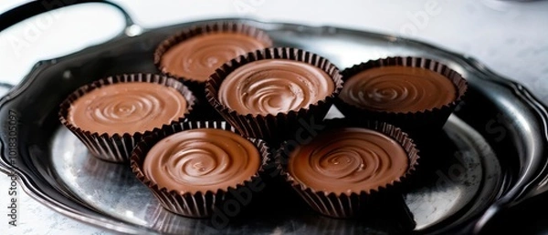 Obraz Chocolate Cups on a Silver Tray