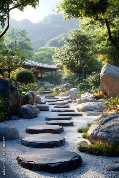 Fototapeta A peaceful scene in a futuristic garden