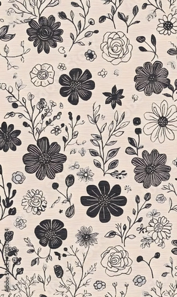 Fototapeta Hand-drawn 2D Doodle Tile and Carpet Patterns with White Borders – Geometric, Floral, and Abstract Designs