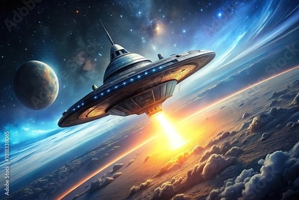 Obraz mysterious glowing spaceship in space