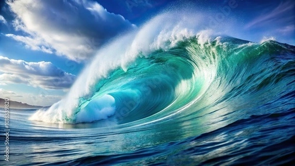 Fototapeta Mysterious psychic waves in syncopated rhythmic liquid fluid, presenting a wide-angle view of a mystical scene