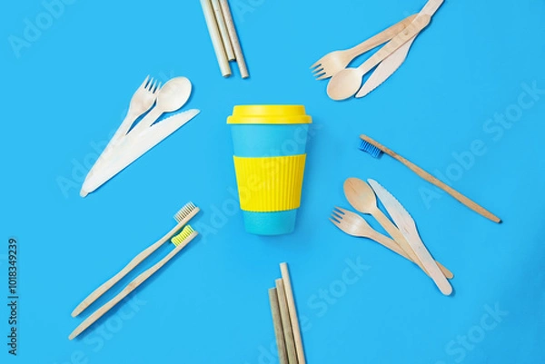 Obraz  Zero waste and plastic free concept environmentally friendly items.