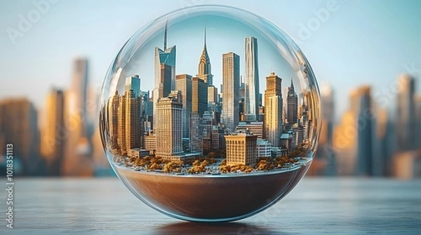 Obraz Captivating 3D City Model Inside a Glass Sphere