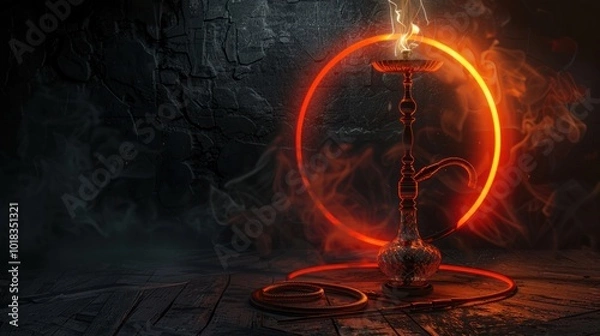 Obraz Hookah and Neon Ring in a Dark Setting