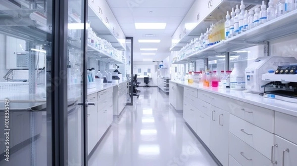 Fototapeta Modern Laboratory Interior with Clean Workspaces
