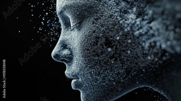 Fototapeta Artificial intelligence digital hologram. Scattering dissolution design 3D Image with Copy space