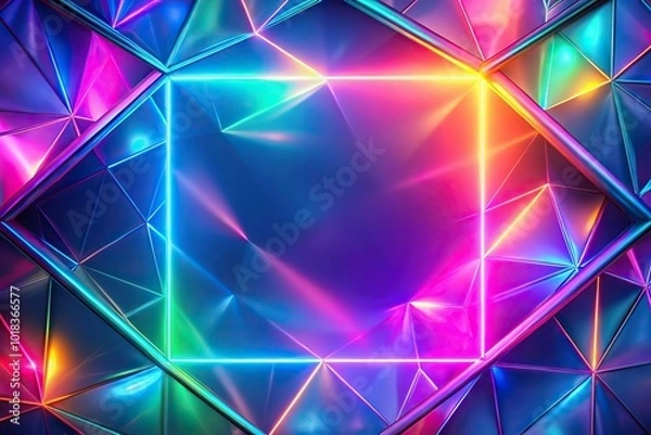 Obraz Neon abstract irridescent geometric shapes with brightly colored background