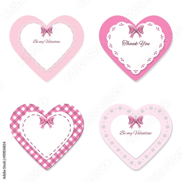 Fototapeta Cute lacy hearts set. Girly scrapbook design. Valentine's day stickers.