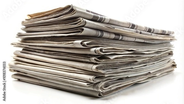 Fototapeta newspaper bundle isolated on white background in a wide shot