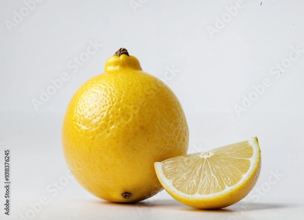 Fototapeta Lemon isolate. Lemon on a white background. Whole, half, lemon slice with clipping path.